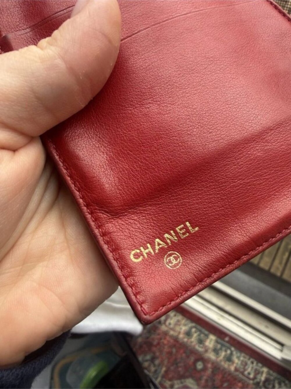 CHANEL Vtg Authentic Red Caviar Leather Long Wallet with Embossed CC - Picture 8 of 12